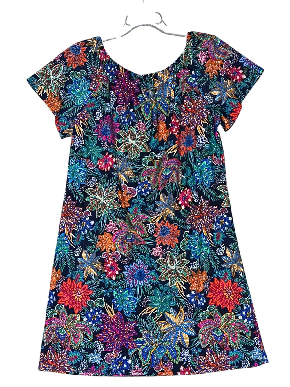 JUDE CONNALLY Multicolor Floral Navy Jude Cloth Short Sleeve Shift Dress Large - Picture 3 of 8